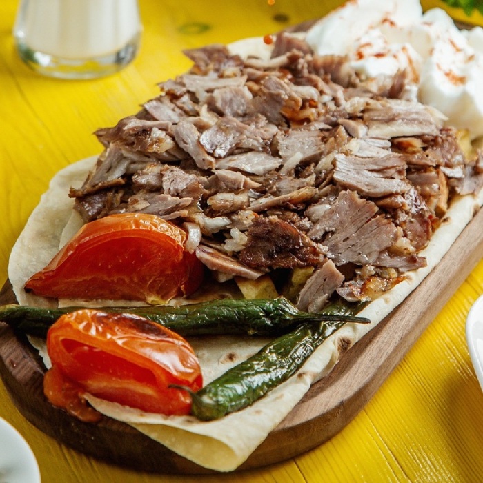  Traditional Doner Kebab meat served with fresh vegetables at Bodrum Kebab House in Hawick 